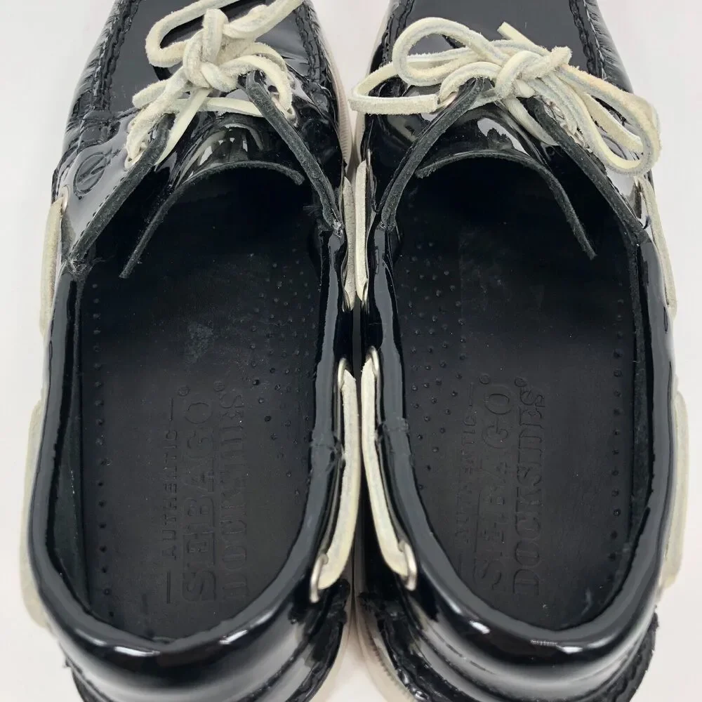 Sebago‎ Docksides Boat Shoes Mens 9 More Like 8.5 Black Patent Leather Moccasin